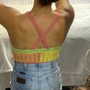 Handmade new crochet multicolored cropped top with cross cross straps